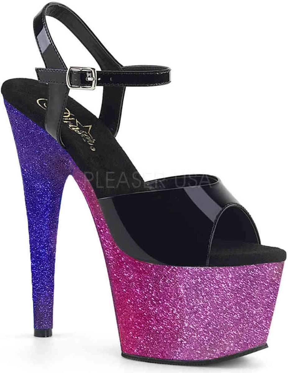 EU 41,5 = US 11 | ADORE-709OMBRE | 7 Heel, 2 3/4 Ombre Glittered PF Ankle Strap Sandal